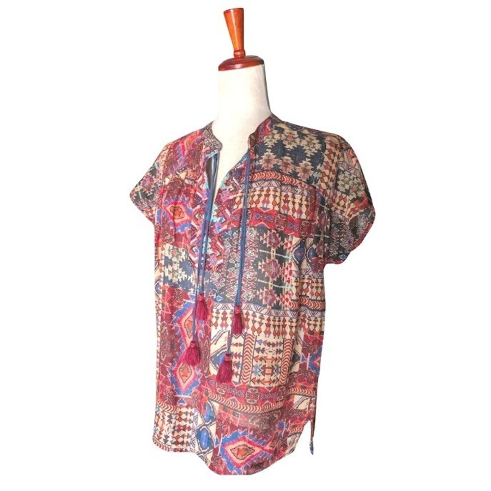 Johnny Was Workshop Patchwork Tassel Tunic Shirt … - image 2